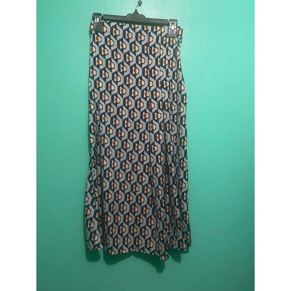 Zara Dresses & Skirts - Zara Woman Blue/ taupe abstract print maxi skirt pleated and ruched sides w zip